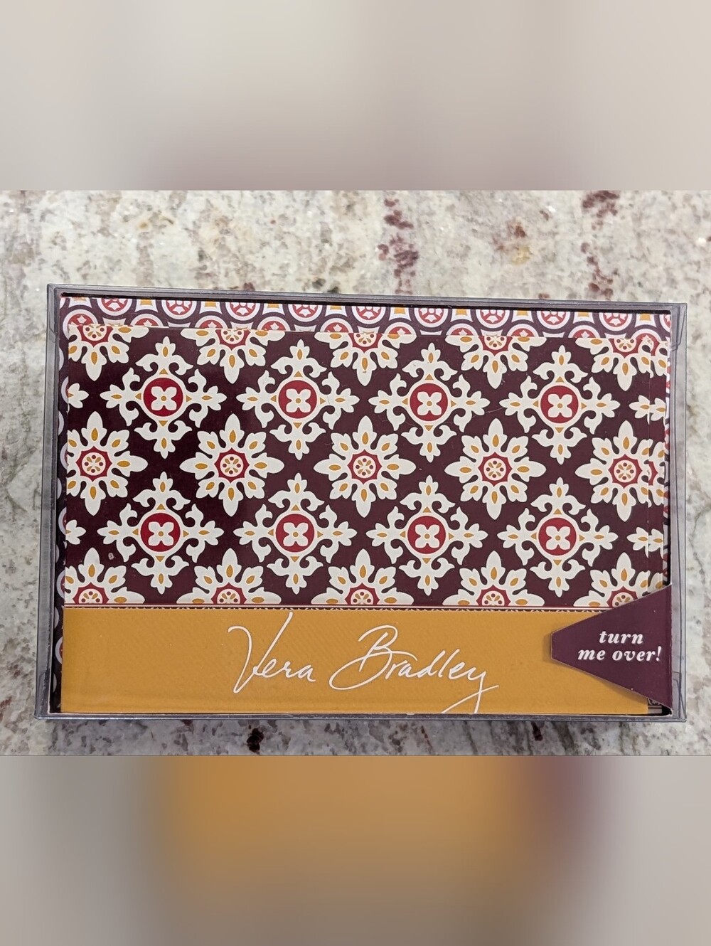 VERA BRADLEY Note Cards 10 Blank & Envelopes Medallion Burgundy & Tan NEW 20 Pcs